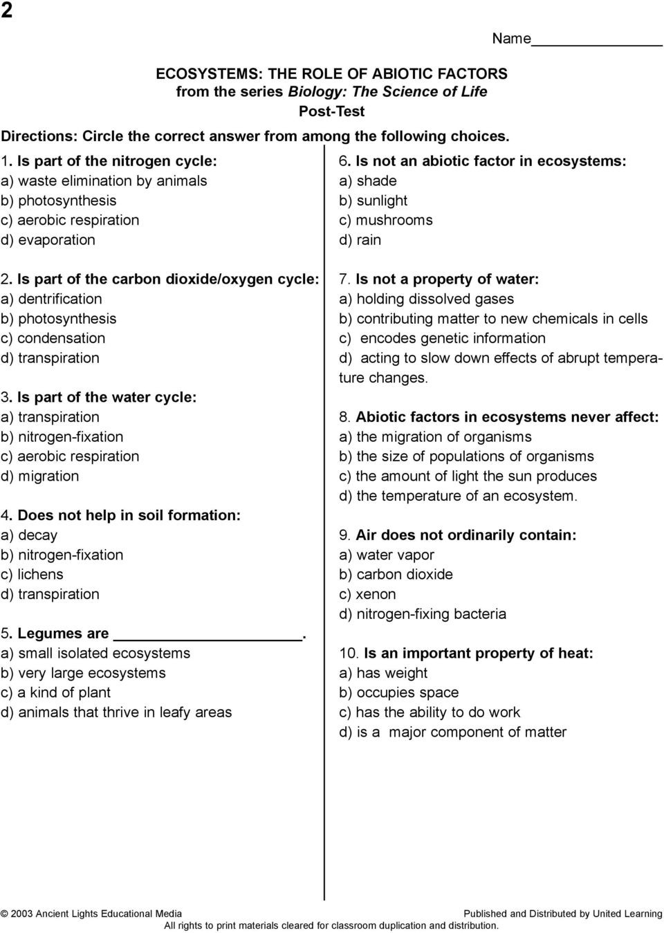 Abiotic Vs Biotic Factors Worksheet Answers Ecosystems the Role Of Abiotic Factors From the Series