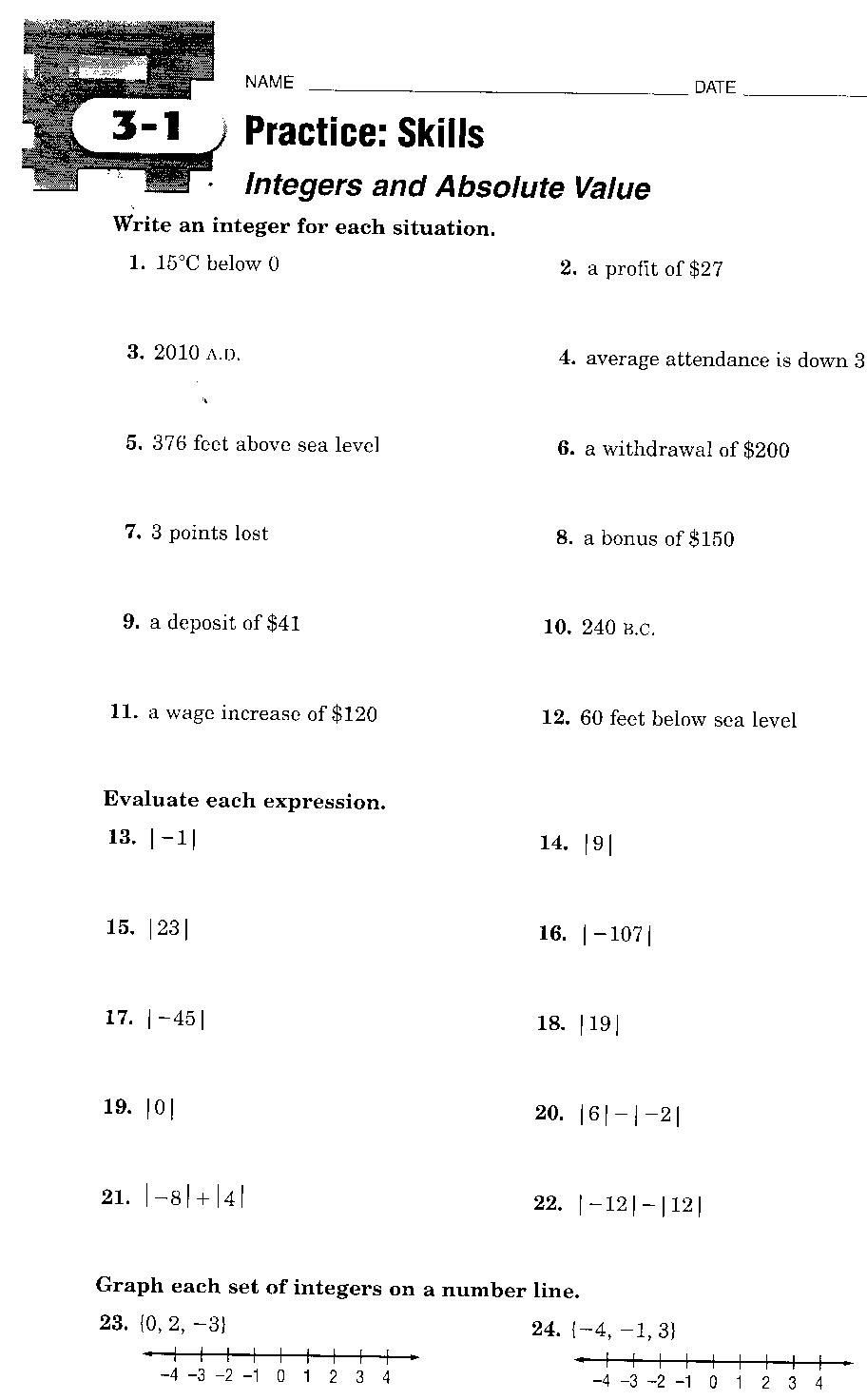 Absolute Value Equations Worksheet Abell Sharon R Documents