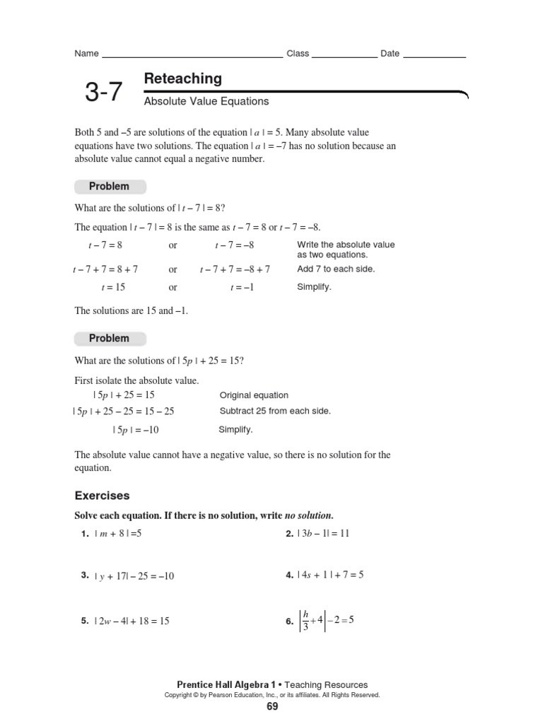 Absolute Value Equations Worksheet Absolute Value Equations Inequalities