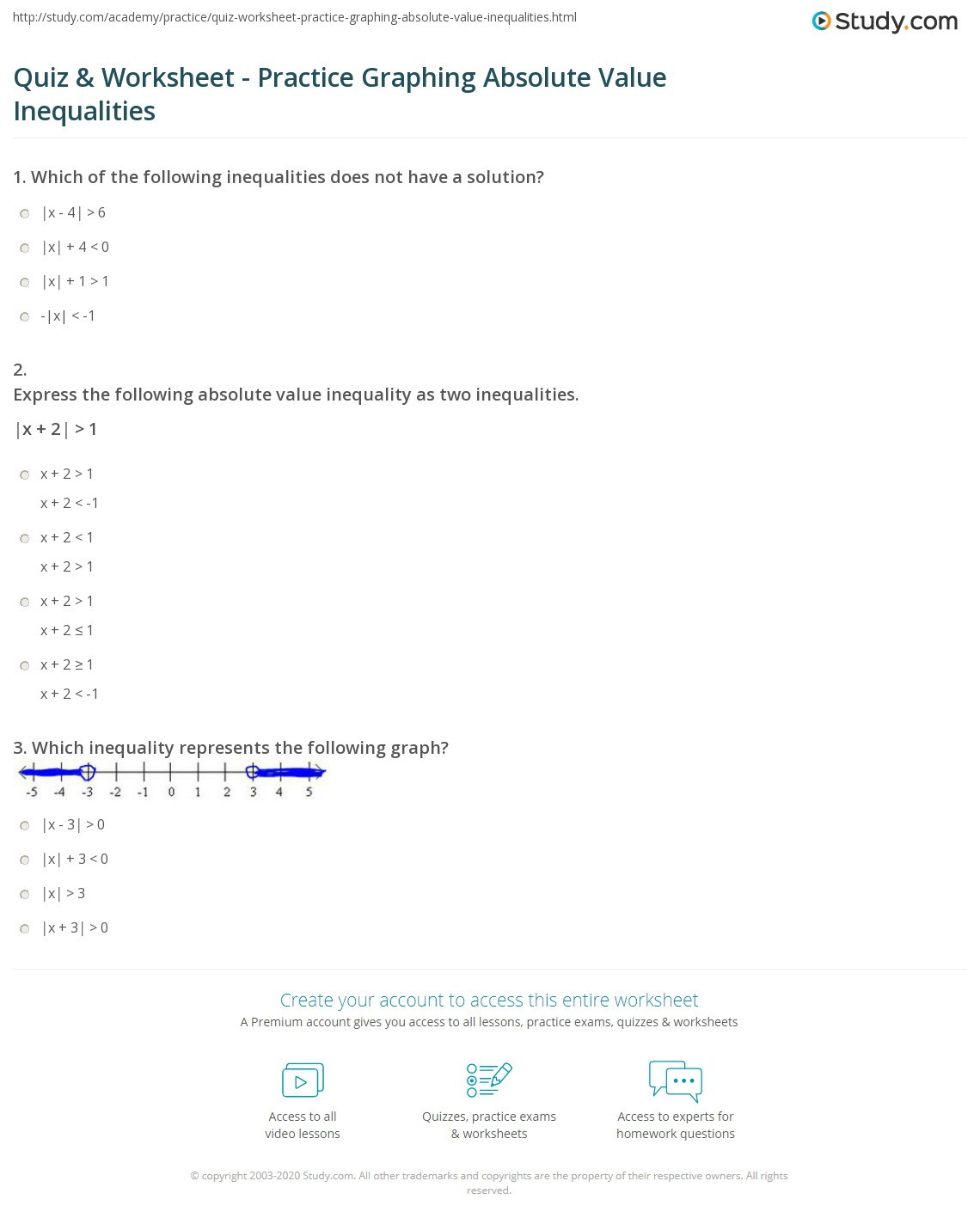 Absolute Value Equations Worksheet Quiz &amp; Worksheet Practice Graphing Absolute Value