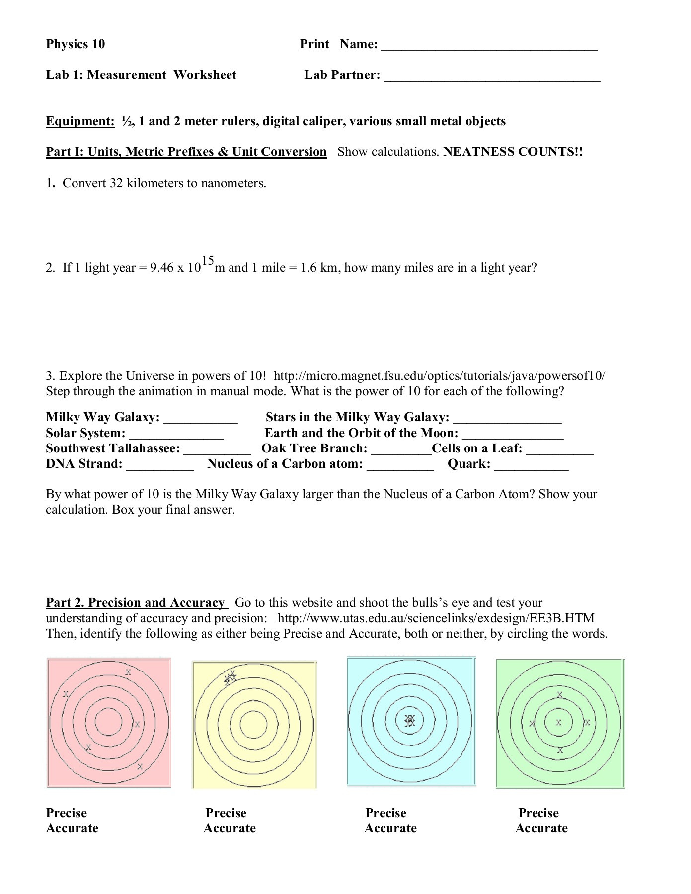 Accuracy and Precision Worksheet Answers Accuracy and Precision Worksheet Answers Promotiontablecovers