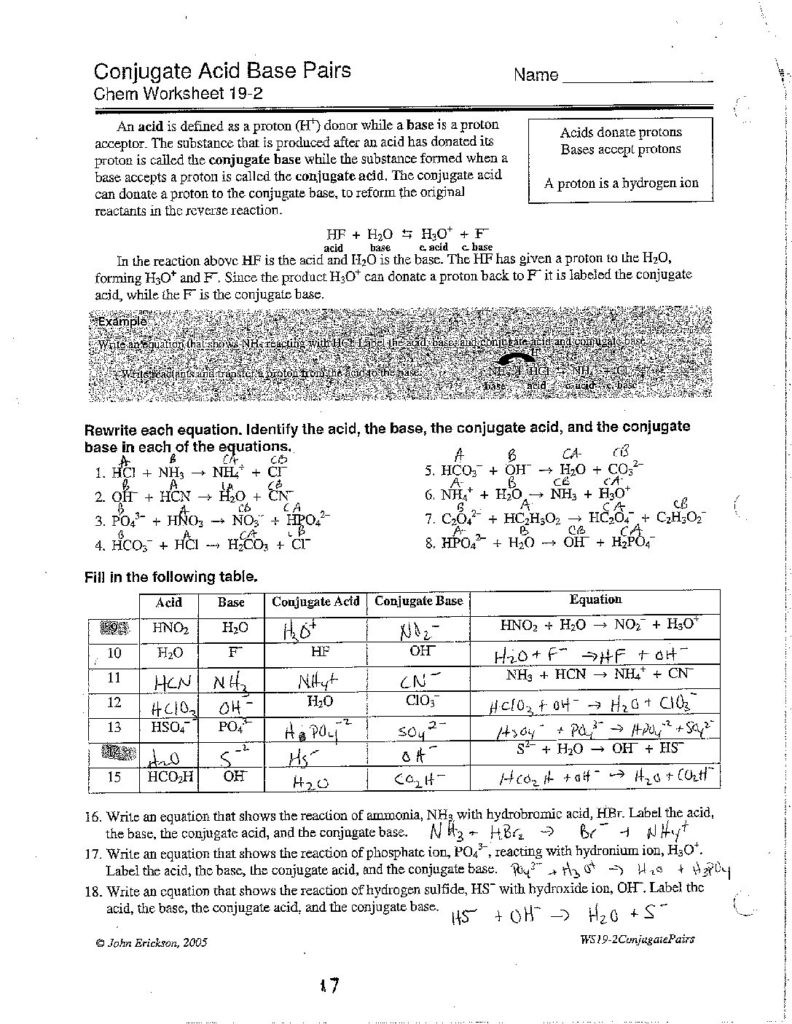 Acid and Base Worksheet topic 8 Worksheet 19 2 Answers Cglass