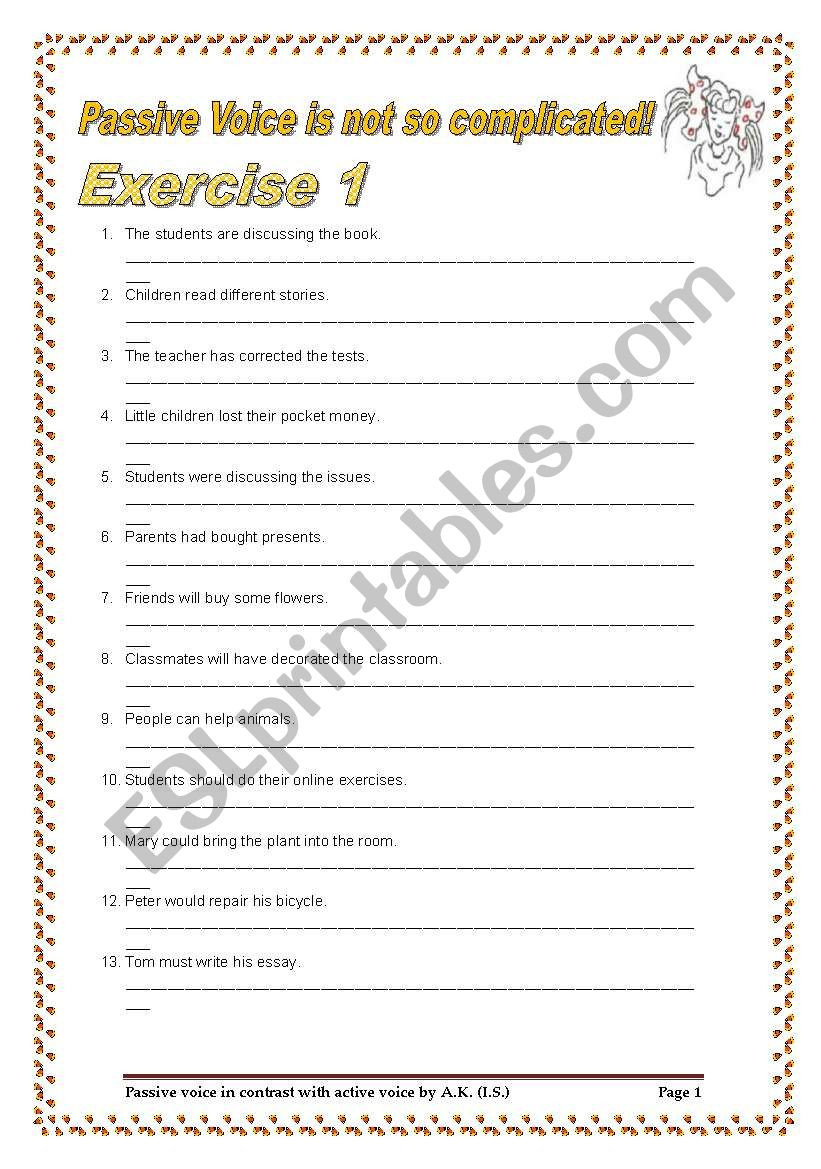 Active Passive Voice Worksheet 60 Sentences 3 Pages Passive Voice In Contrast to Active