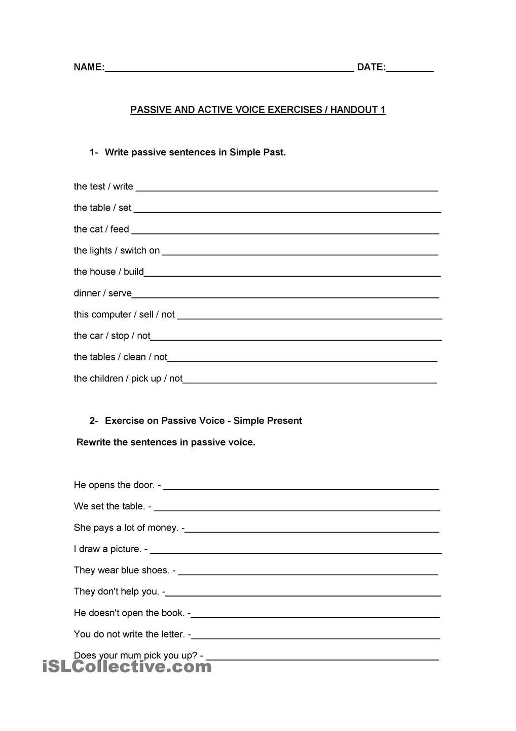 Active Passive Voice Worksheet Passive and Active Voice