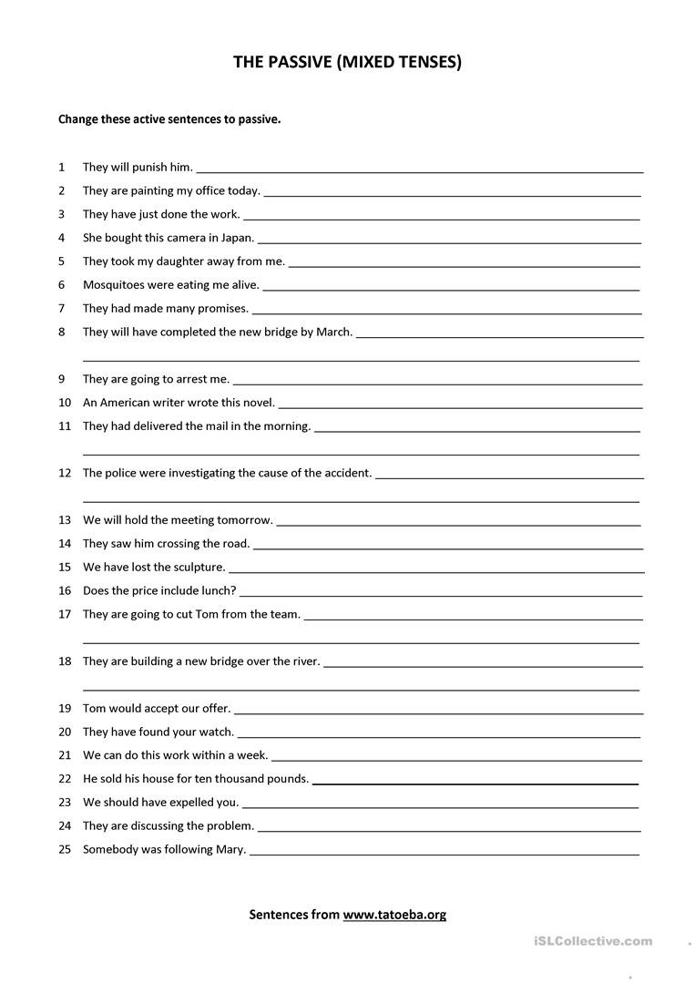 Active Passive Voice Worksheet the Passive Mixed Tenses English Esl Worksheets for