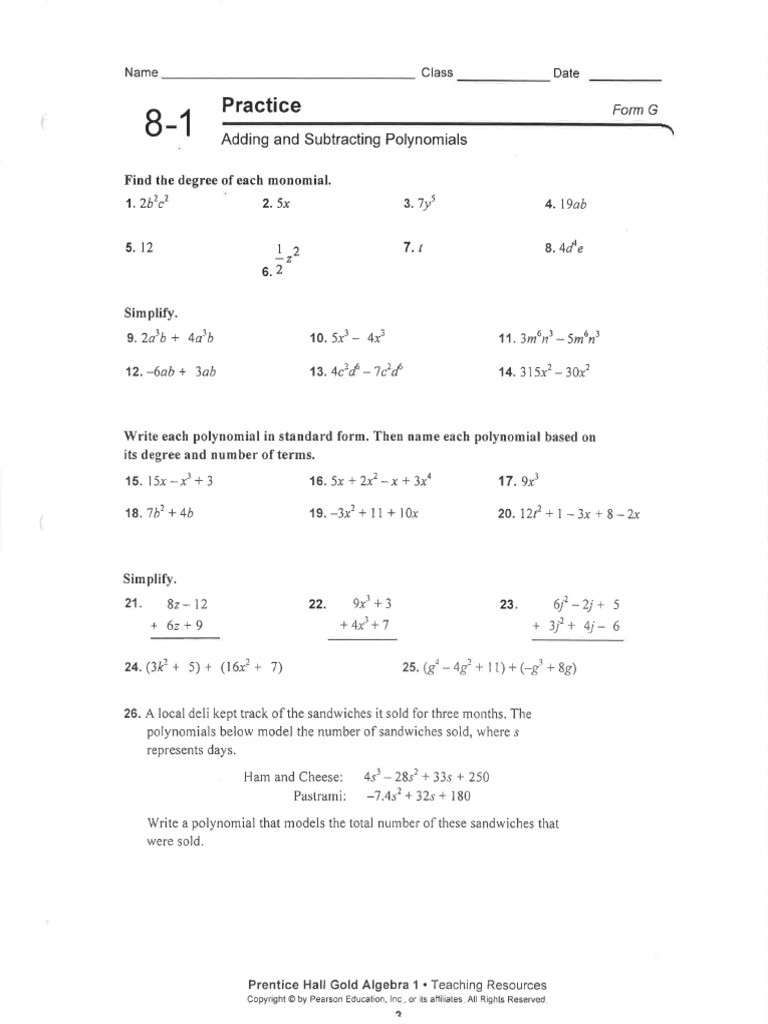 Adding and Subtracting Polynomials Worksheet 8 1 Worksheet with Answer Key