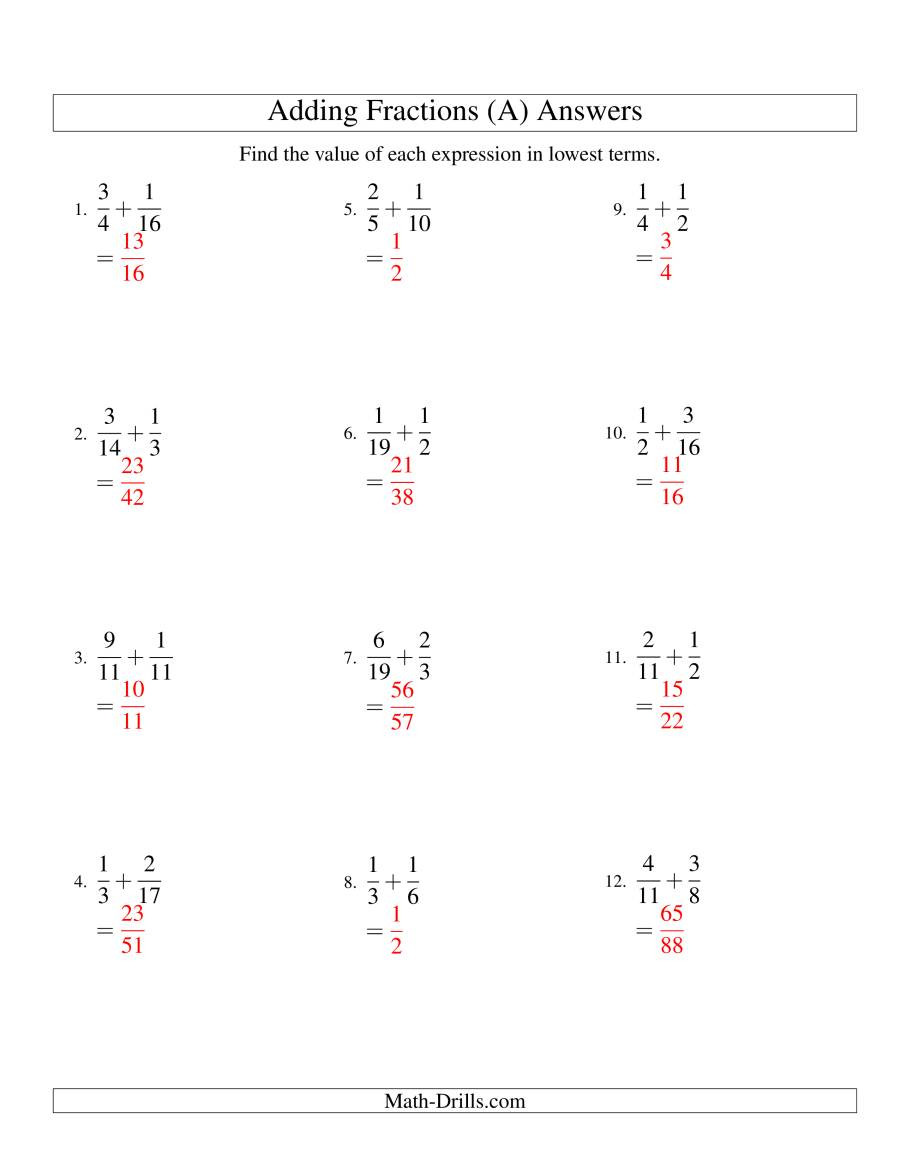 Adding Fractions Worksheet Pdf Adding Fractions with Unlike Denominators A