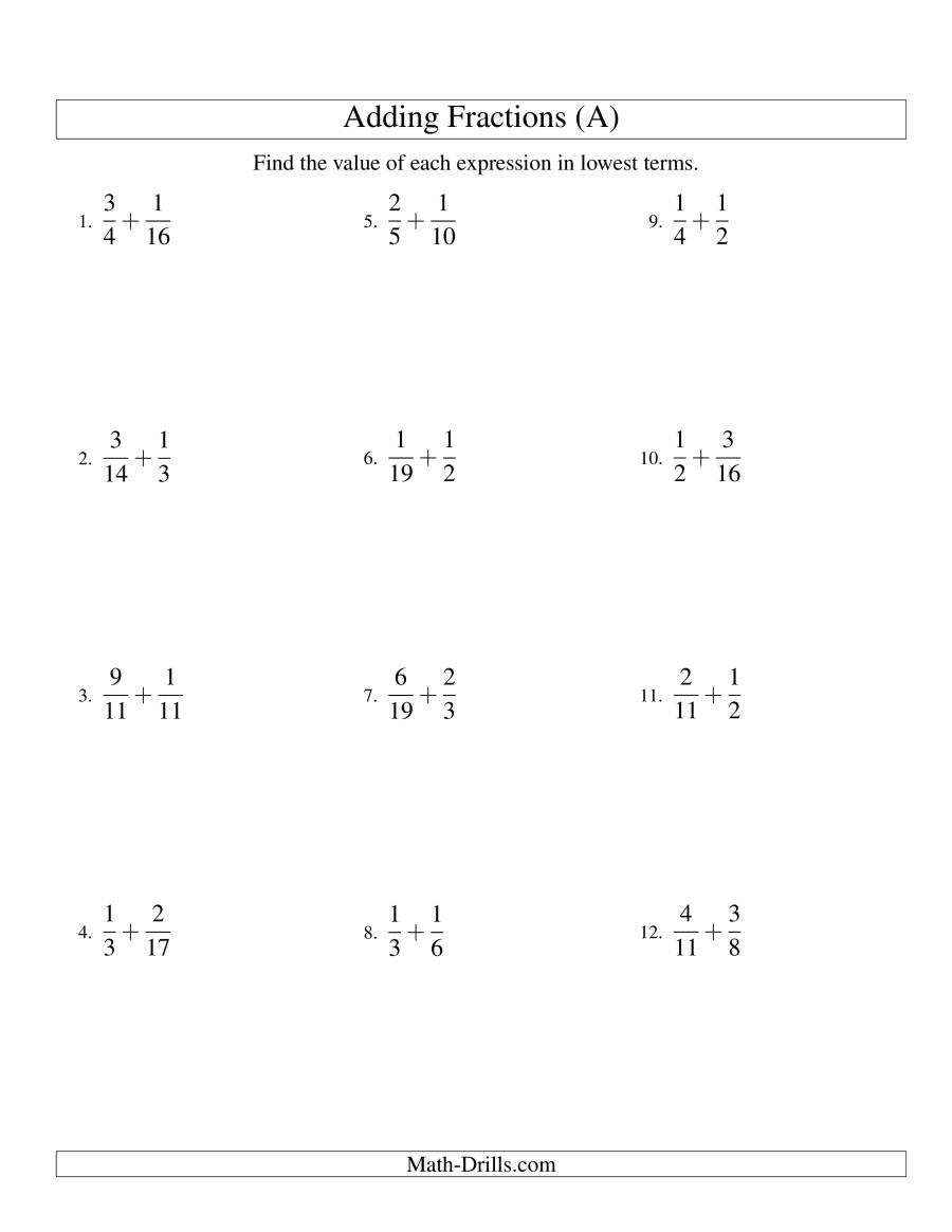 Adding Fractions Worksheet Pdf Adding Fractions with Unlike Denominators A