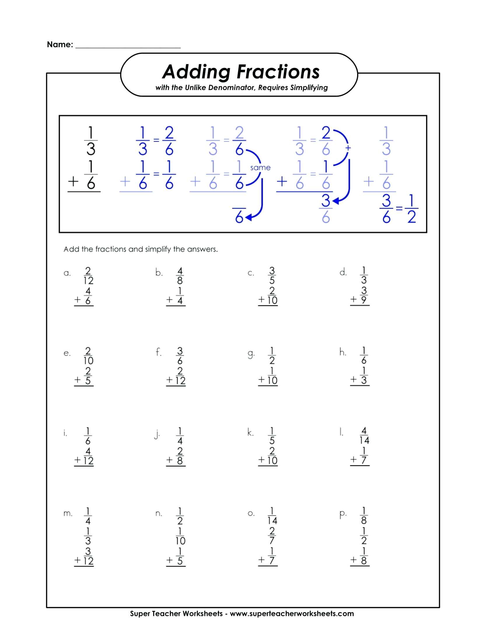 Adding Fractions Worksheet Pdf Adding Fractions Worksheet Super Teacher Worksheets
