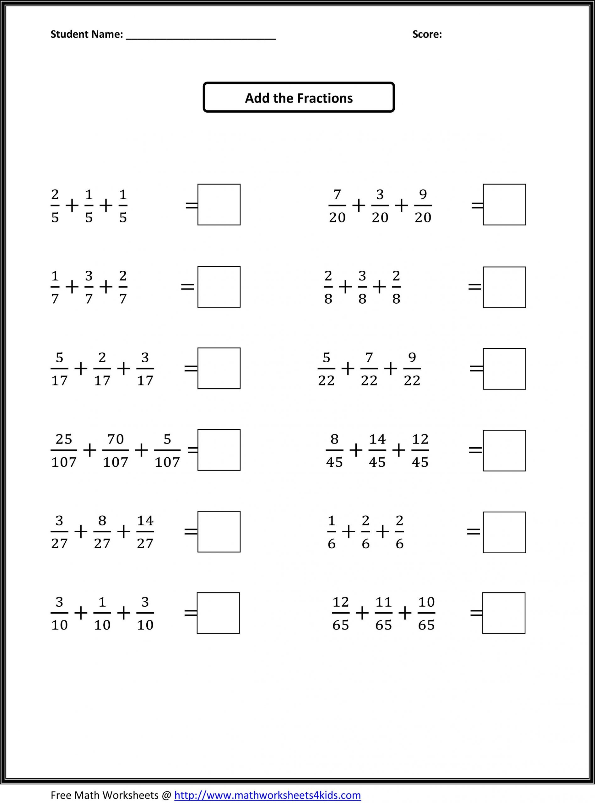 Adding Fractions Worksheet Pdf Fourth Grade Math Worksheets
