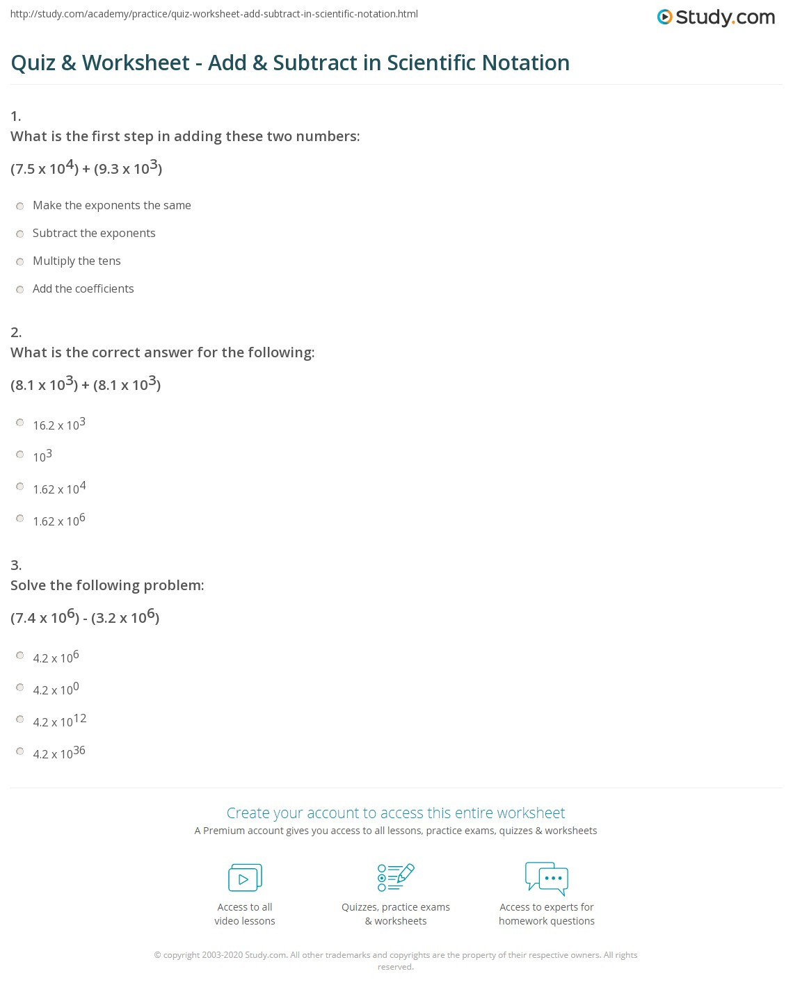 Adding Subtracting Scientific Notation Worksheet Quiz &amp; Worksheet Add &amp; Subtract In Scientific Notation