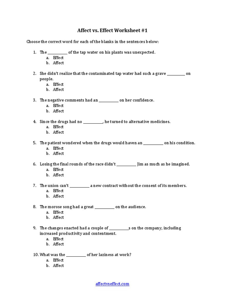 Affect Vs Effect Worksheet Worksheet For Education