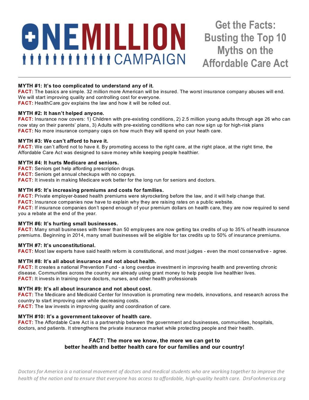 Affordable Care Act Worksheet 10 Myths About the Affordable Care Act