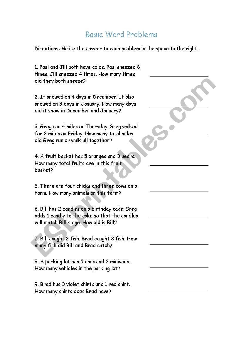 Age Word Problems Worksheet Basic Word Problems Esl Worksheet by Patryren