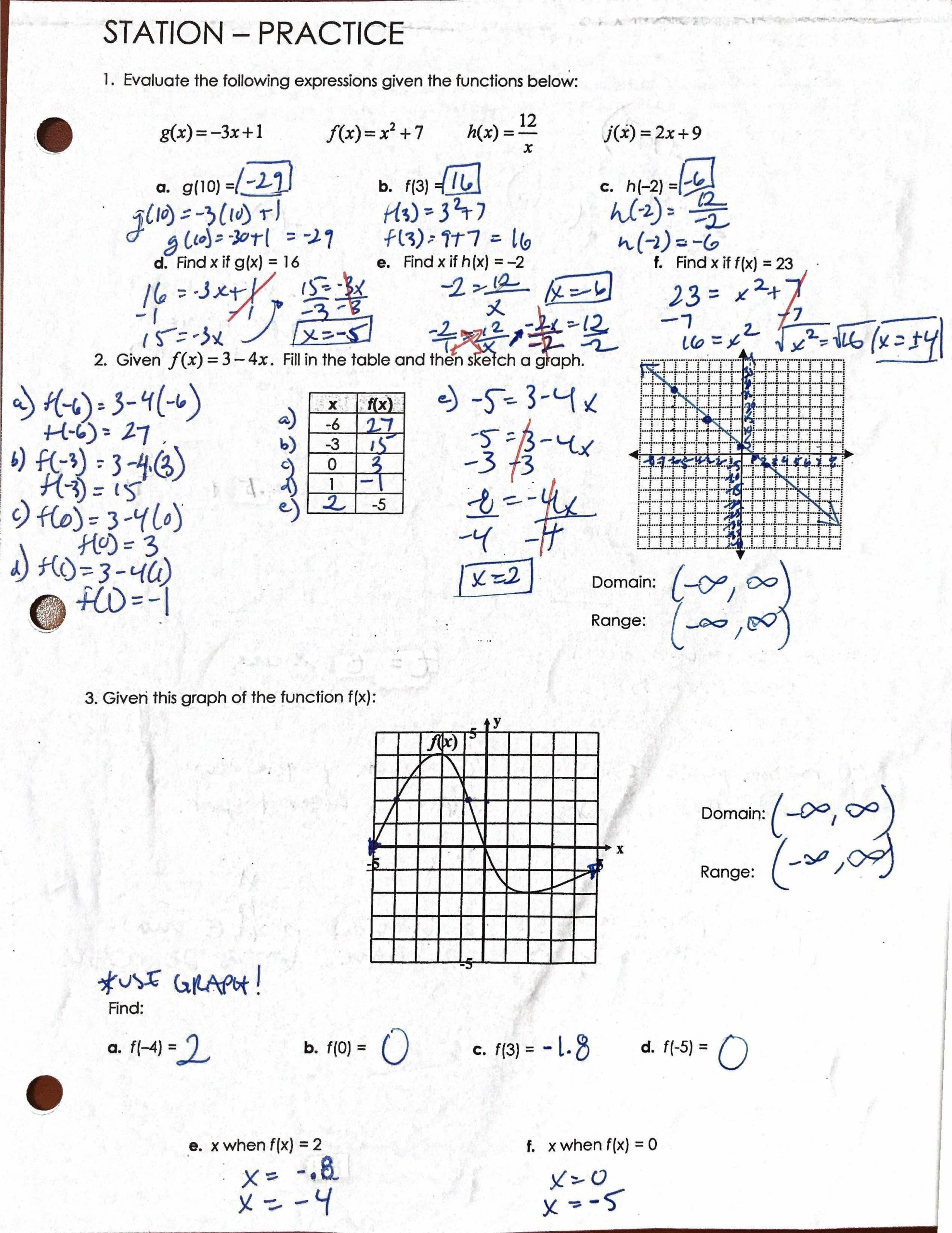 Algebra 1 Function Notation Worksheet Worksheet For Education