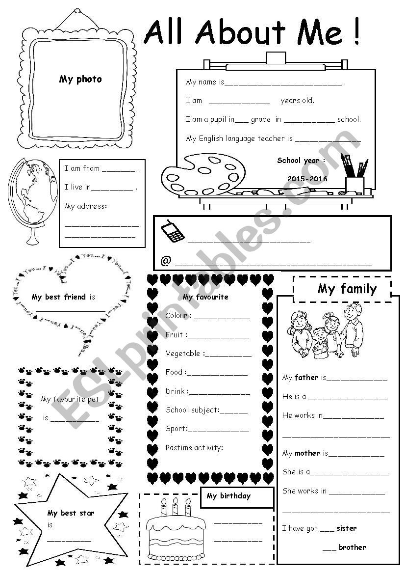 All About Me Printable Worksheet All About Me Esl Worksheet by Dadi Meriouma