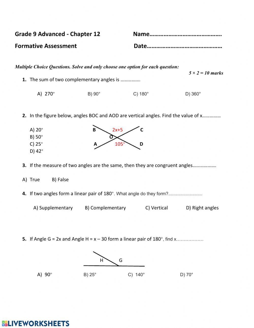 Angle Pair Relationships Worksheet Angle theorem Interactive Worksheet