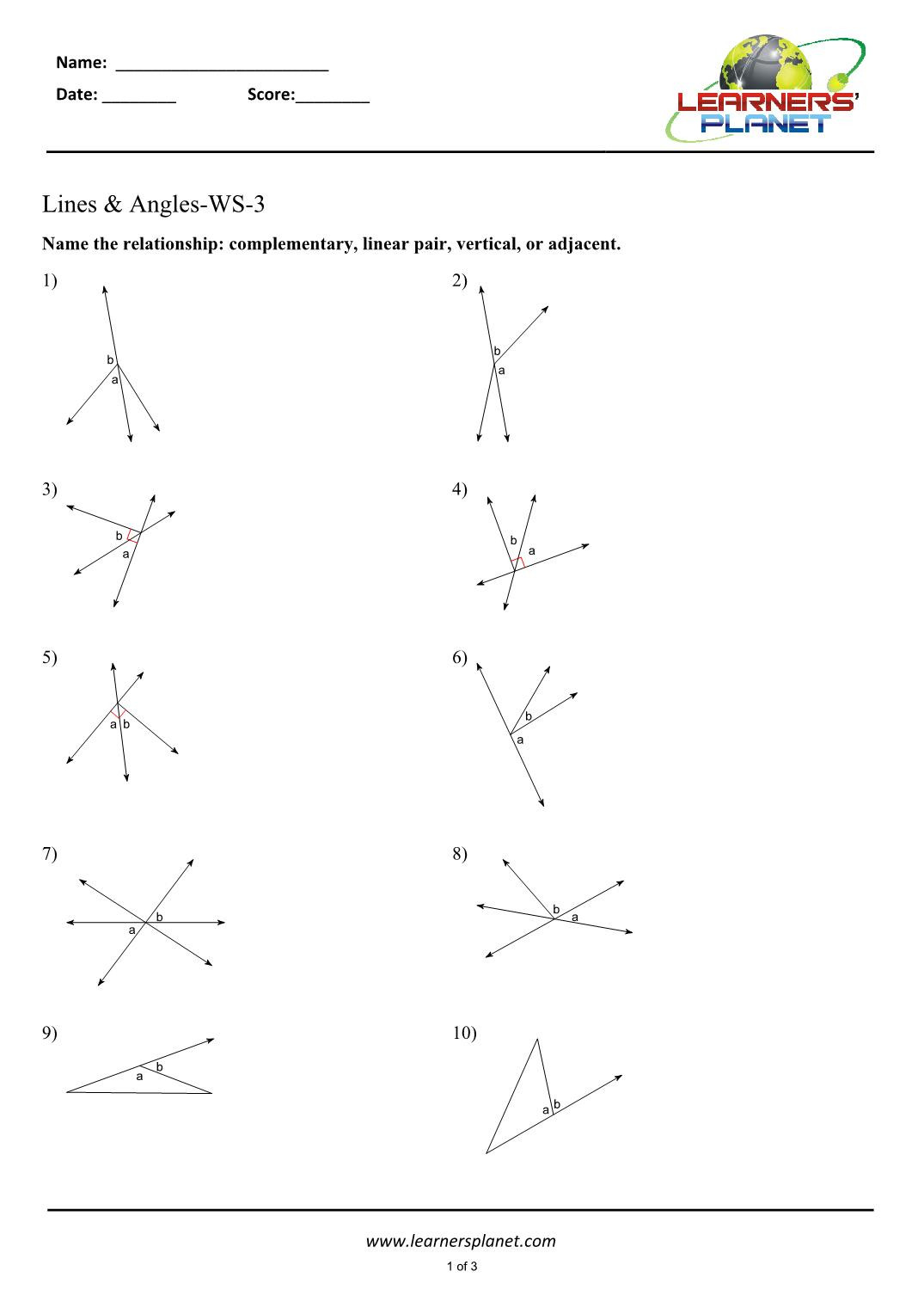 Angle Pair Relationships Worksheet Grade 7 Math Worksheets Lines and Angles