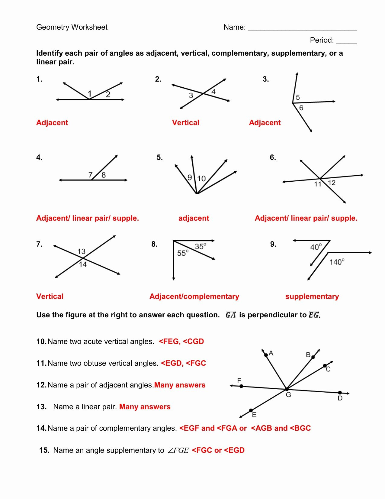 Angle Pair Relationships Worksheet Join and Separate Angles Worksheet 4th Grade