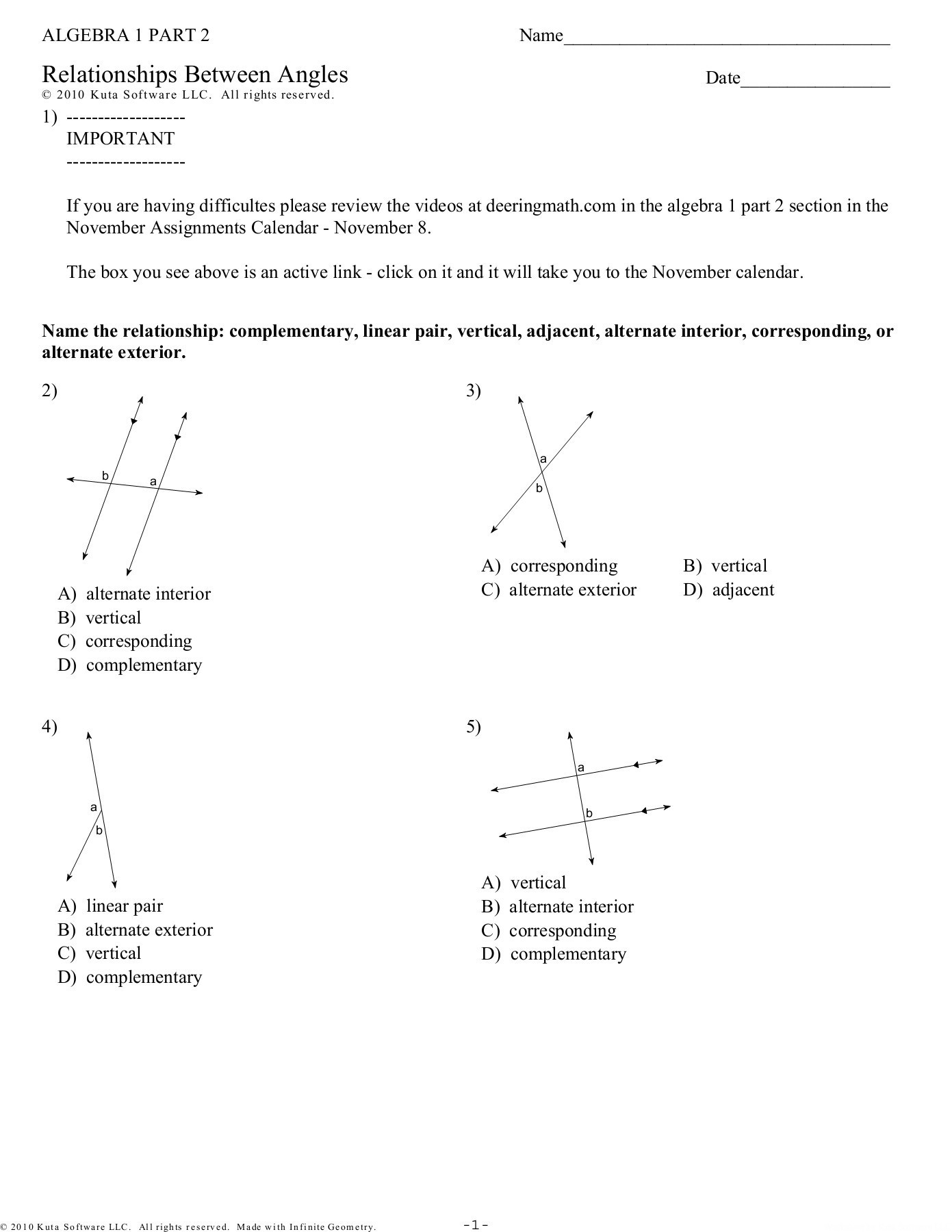 Angle Pair Relationships Worksheet Relationships Between Angles Deeringmath Pages 1 9