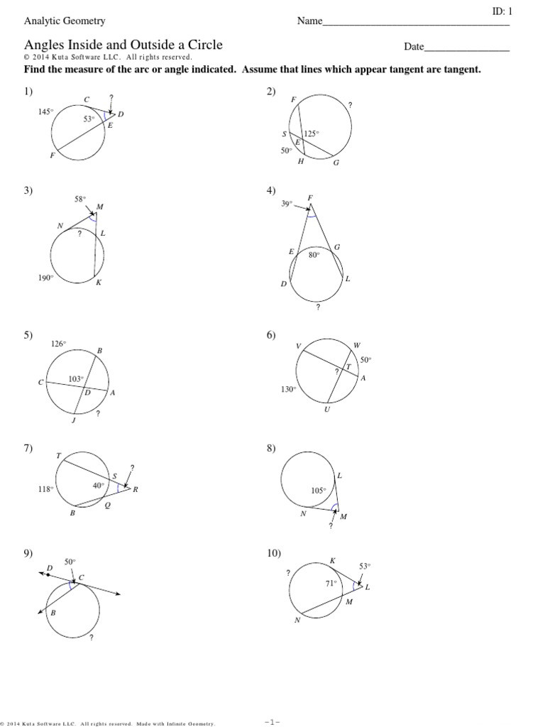 Angles In A Circle Worksheet Circle Geometry 1 Angle