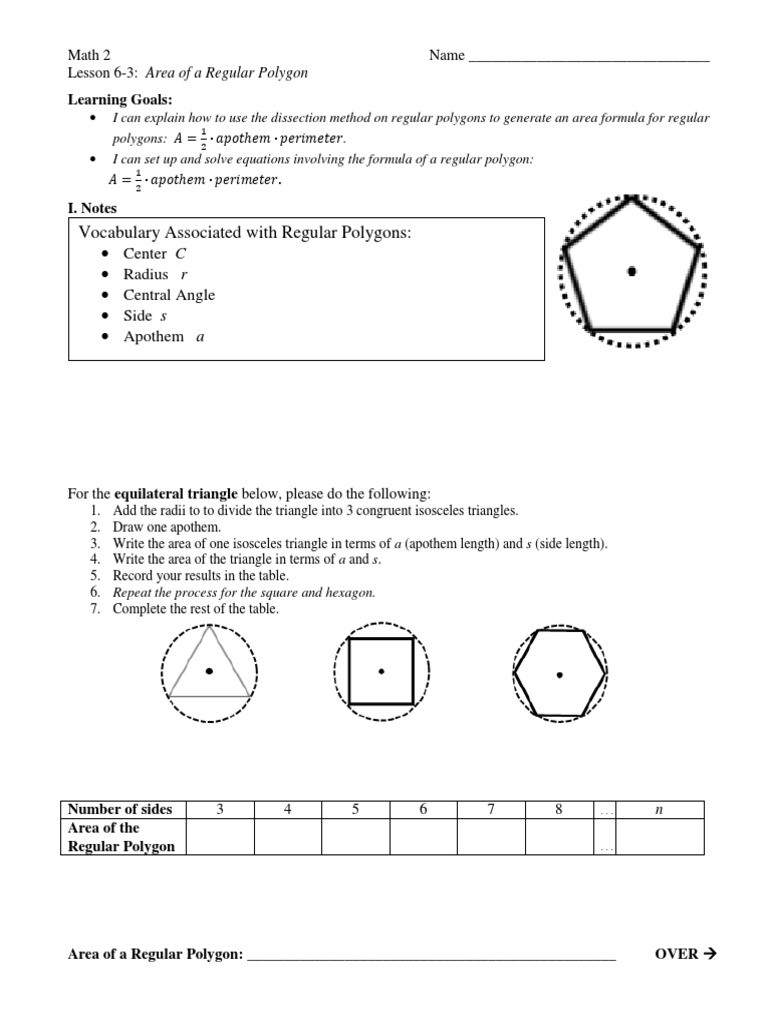 Area Of Regular Polygons Worksheet 6 3 area Of A Regular Polygon Triangle Polygon