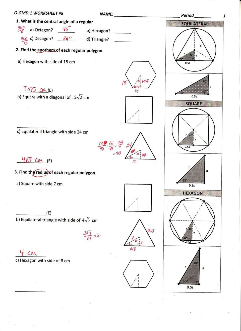 Area Of Regular Polygons Worksheet G Gmd 1 Student Notes Ws 5 1 Regular Polygons Pdf Free