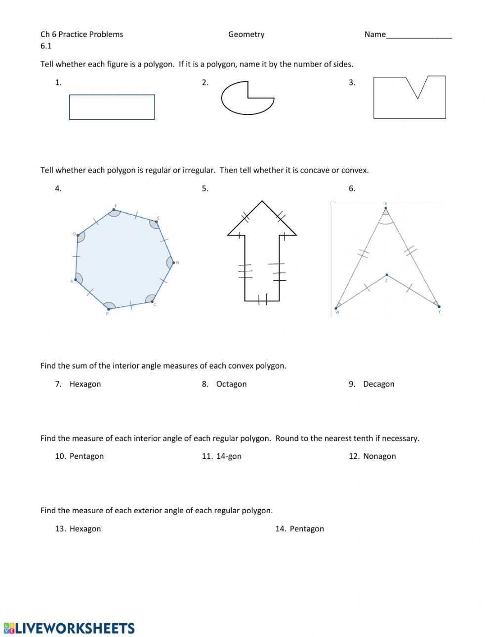 Area Of Regular Polygons Worksheet Polygons and Quadrilaterals Interactive Worksheet