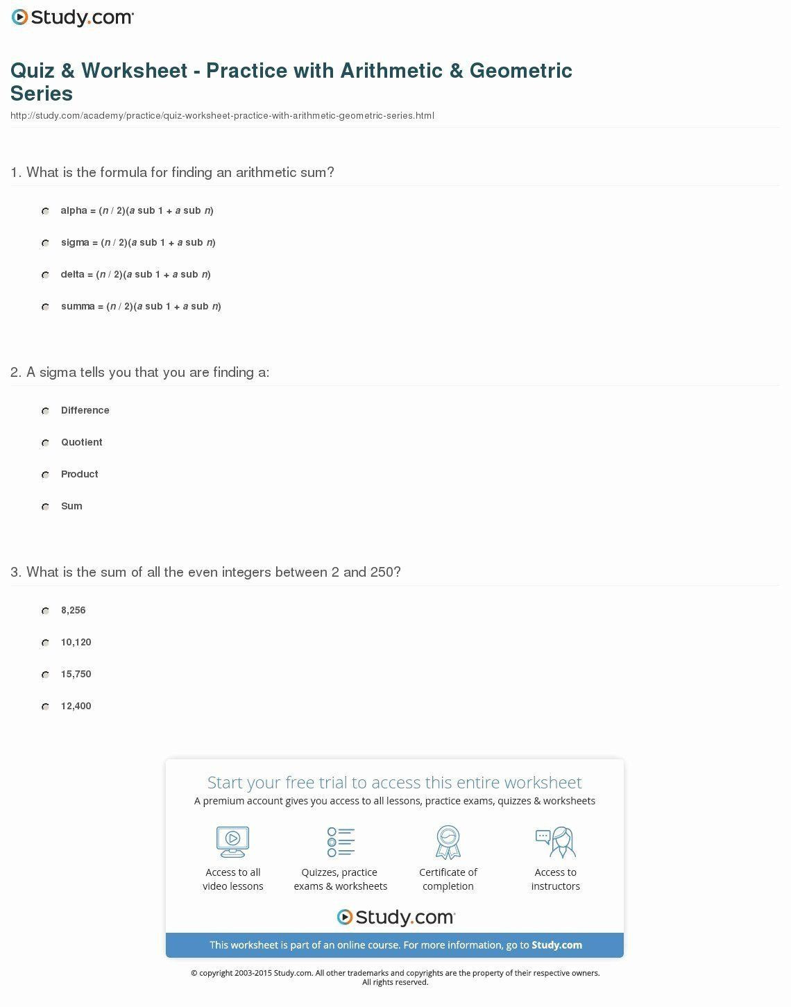 Arithmetic and Geometric Sequences Worksheet Arithmetic and Geometric Sequences Worksheet 50 Arithmetic