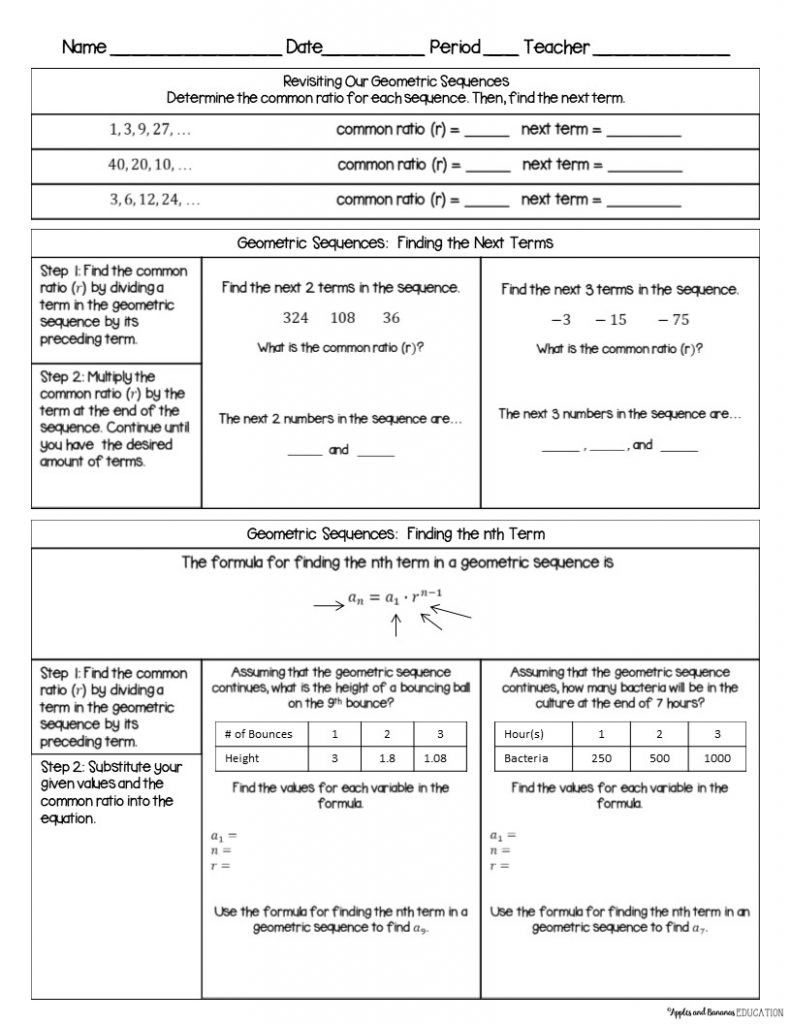 Arithmetic and Geometric Sequences Worksheet Geometric Sequences In the Real World