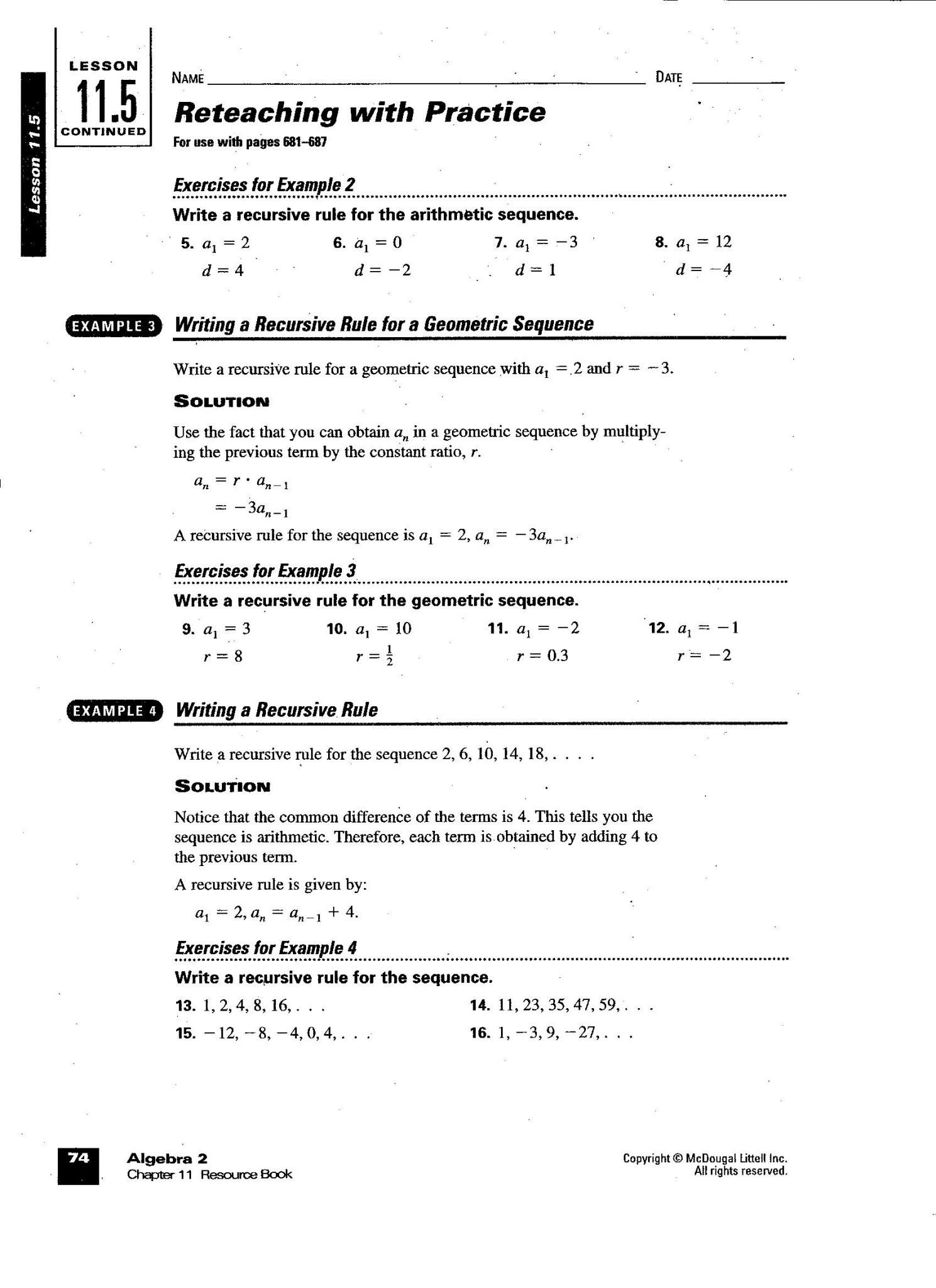 Arithmetic and Geometric Sequences Worksheet Recursive Sequences Worksheet
