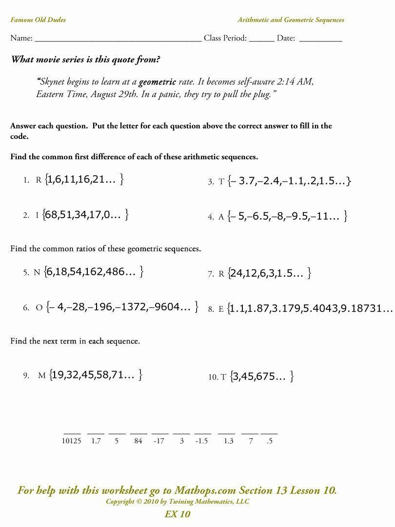 Arithmetic Sequences and Series Worksheet 20 Arithmetic and Geometric Sequences Worksheet In 2020