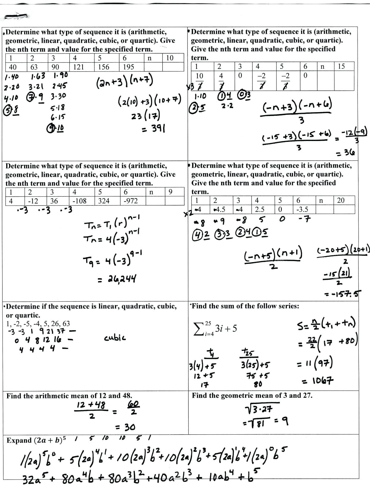 Arithmetic Sequences and Series Worksheet Arithmetic Sequence Series Worksheet Answers Worksheet List