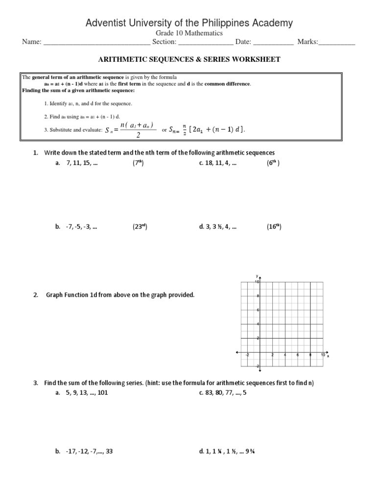 Arithmetic Sequences and Series Worksheet Arithmetic Sequence Worksheet 2cx