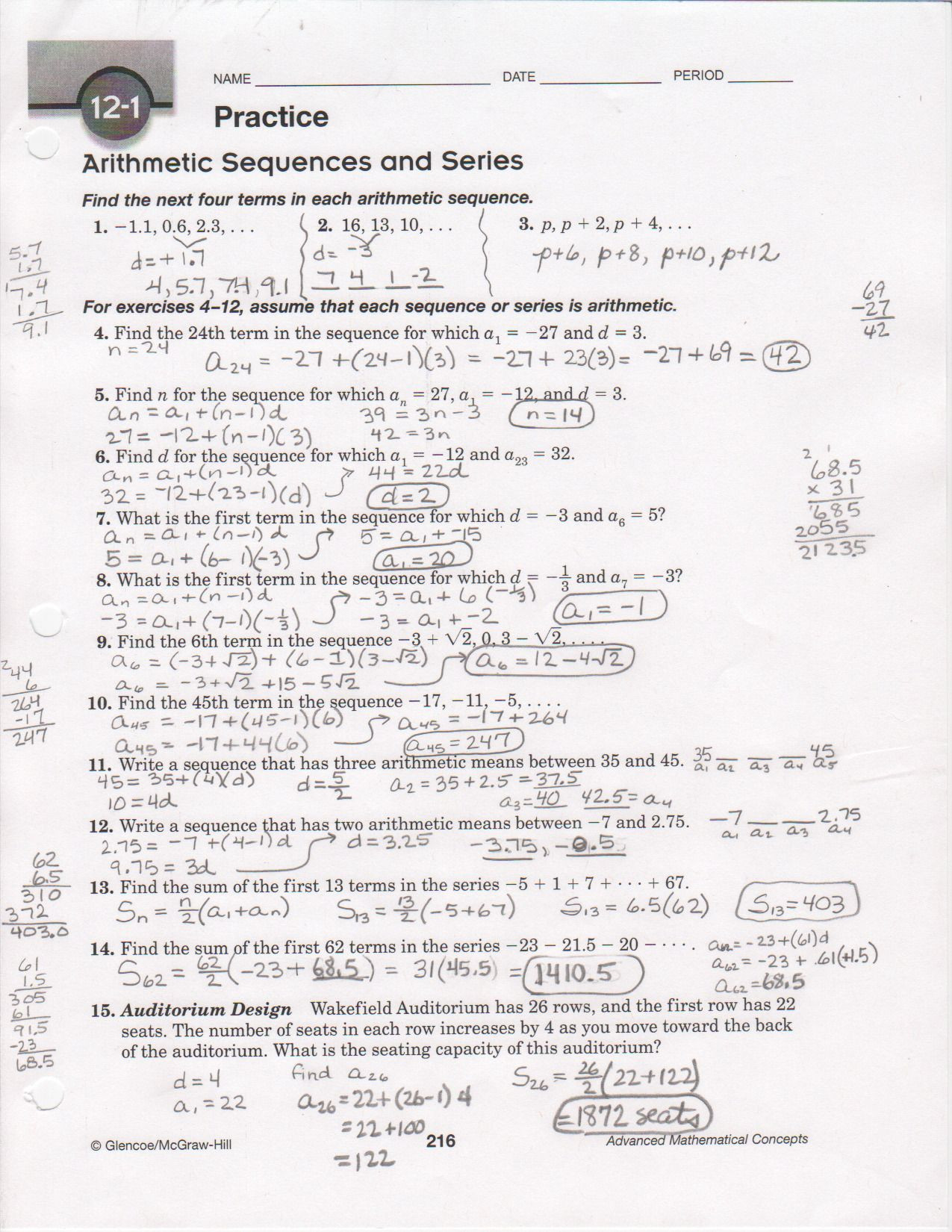 Arithmetic Sequences and Series Worksheet Arithmetic Sequences Worksheet Answer Key Promotiontablecovers