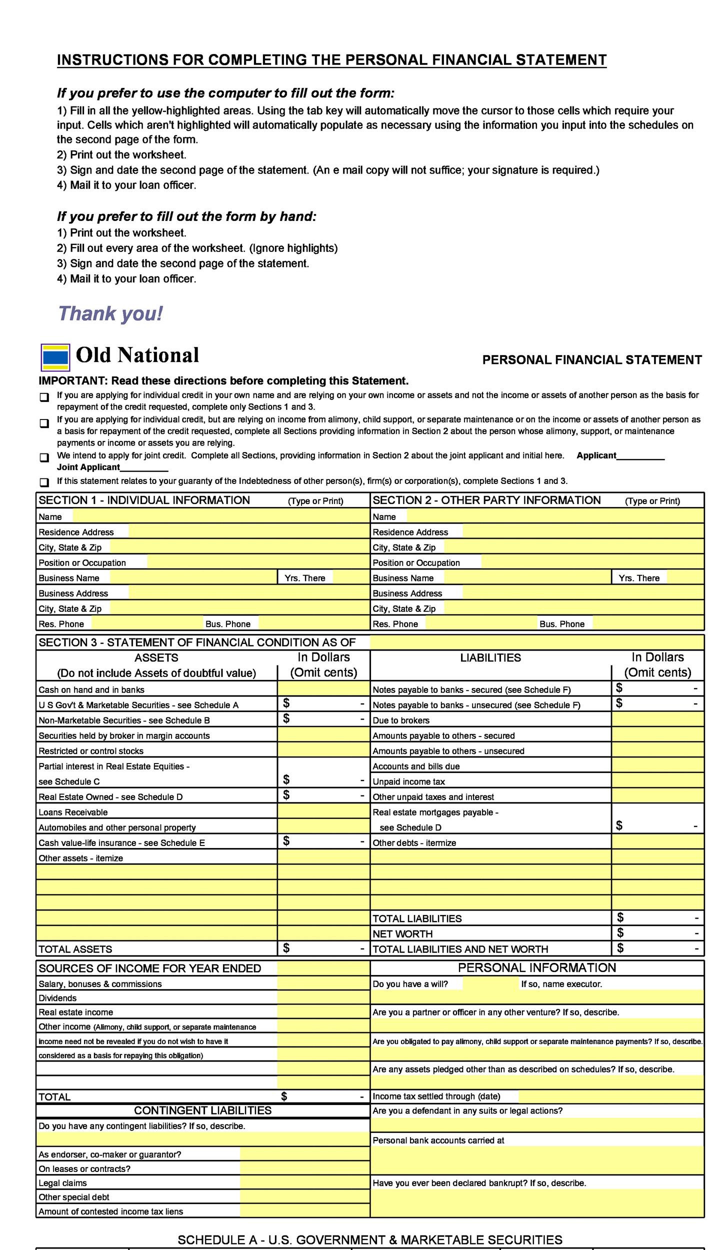 Assets and Liabilities Worksheet 40 Personal Financial Statement Templates &amp; forms