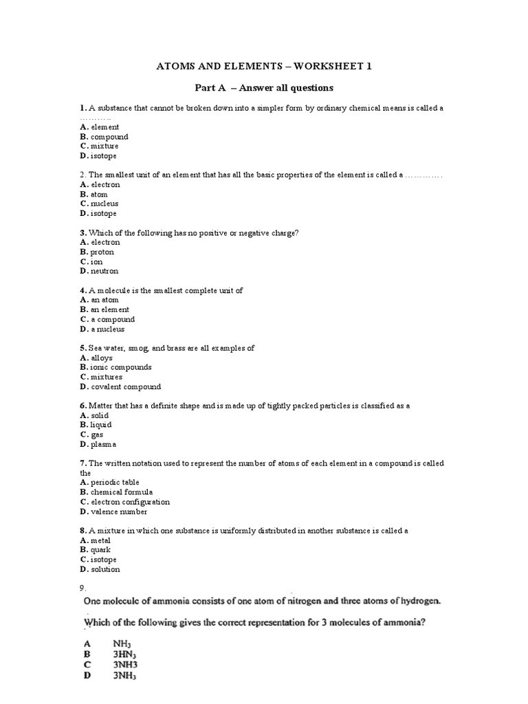 Atoms and Elements Worksheet atoms and Elements Worksheet 1 Year 1 Science