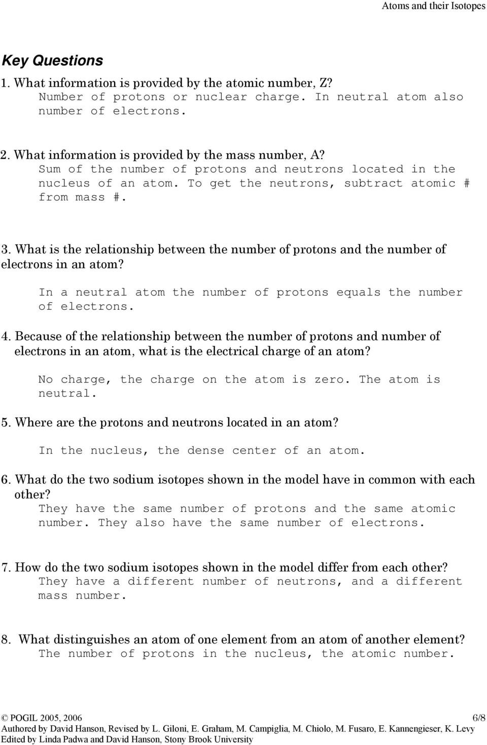 Atoms and isotopes Worksheet Answers Instructors Guide atoms and their isotopes Pdf Free Download