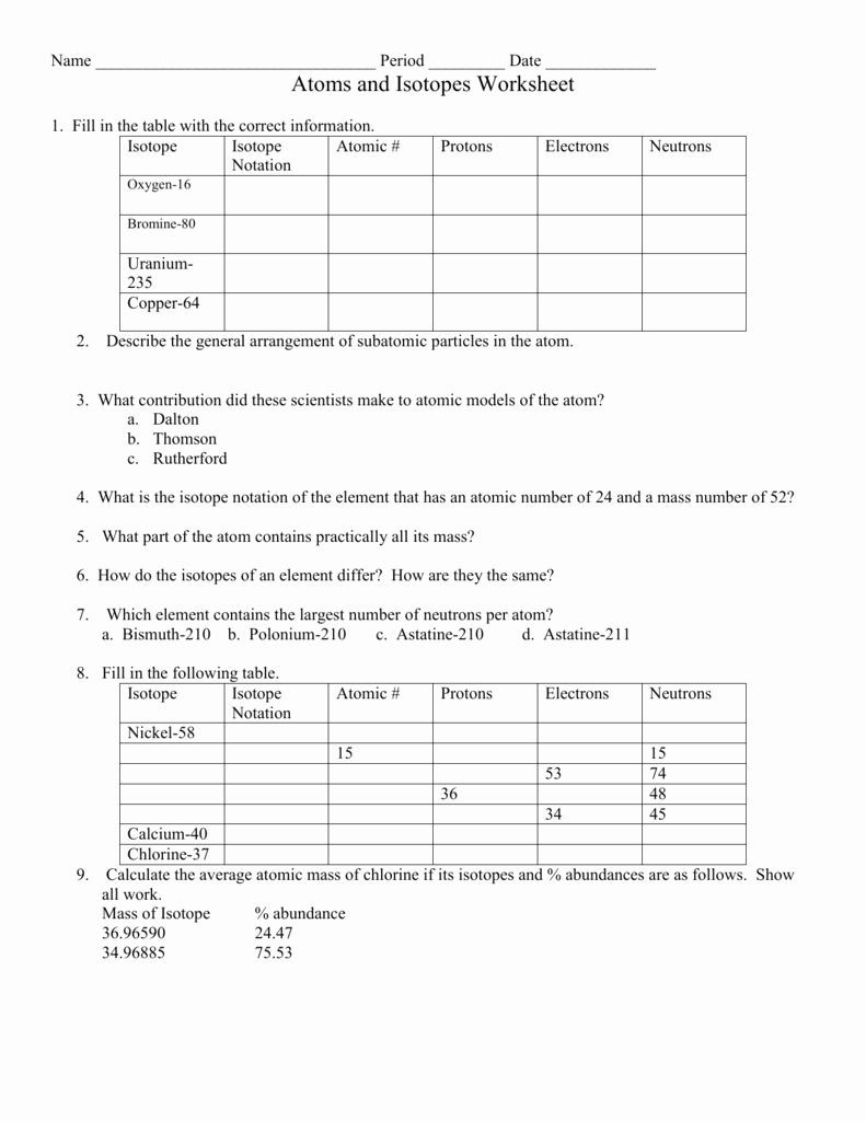 Atoms and isotopes Worksheet Answers Pin On Customize Design Worksheet Line