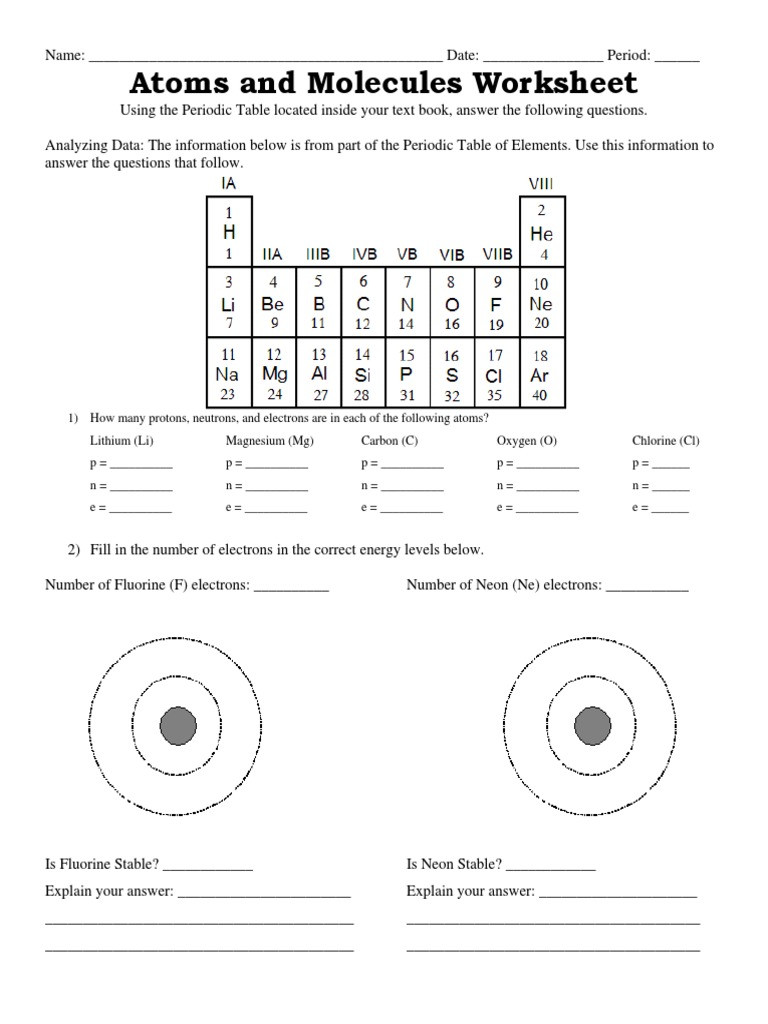 Atoms and Molecules Worksheet atoms and Molecules Worksheet atoms