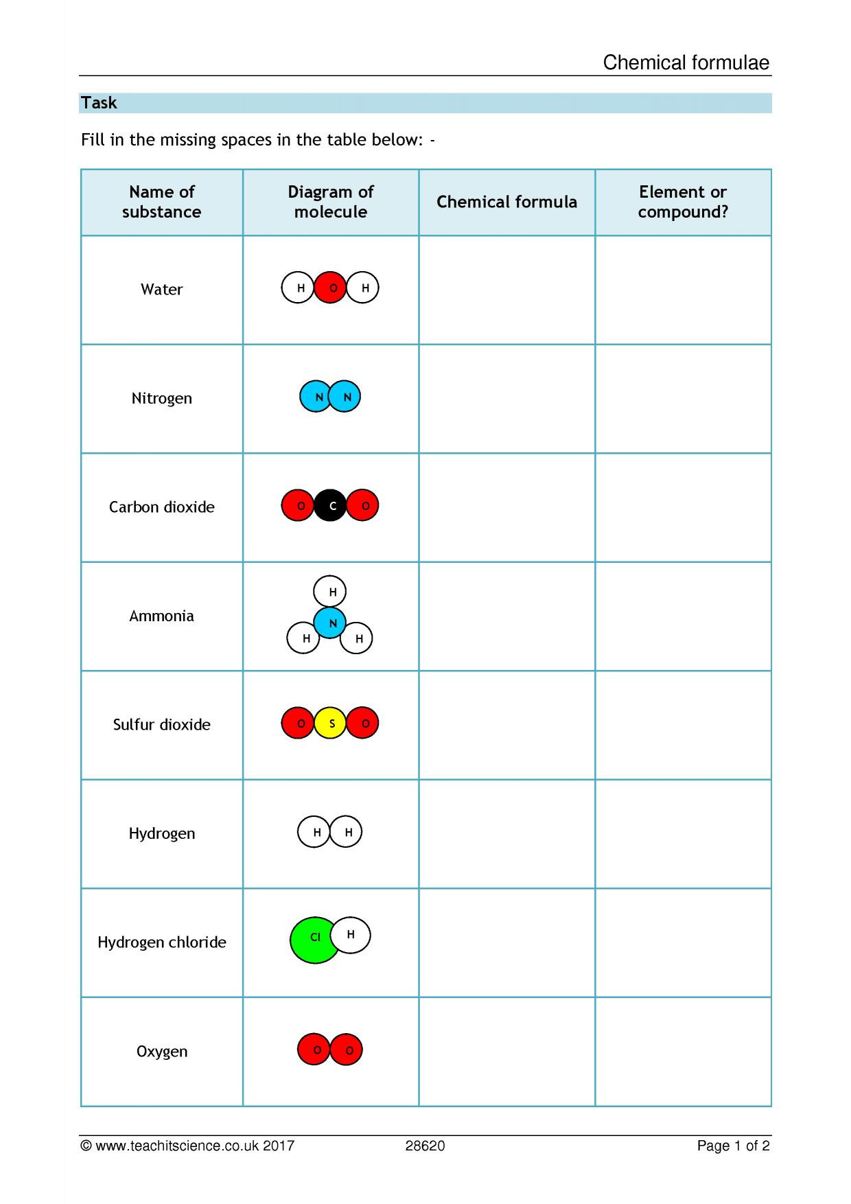 Atoms and Molecules Worksheet Ks3 atoms Elements and Pounds