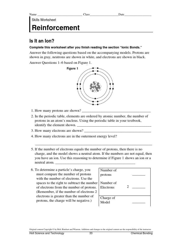 Atoms Vs Ions Worksheet Answers Reinforcement Worksheetionicbonding Ion
