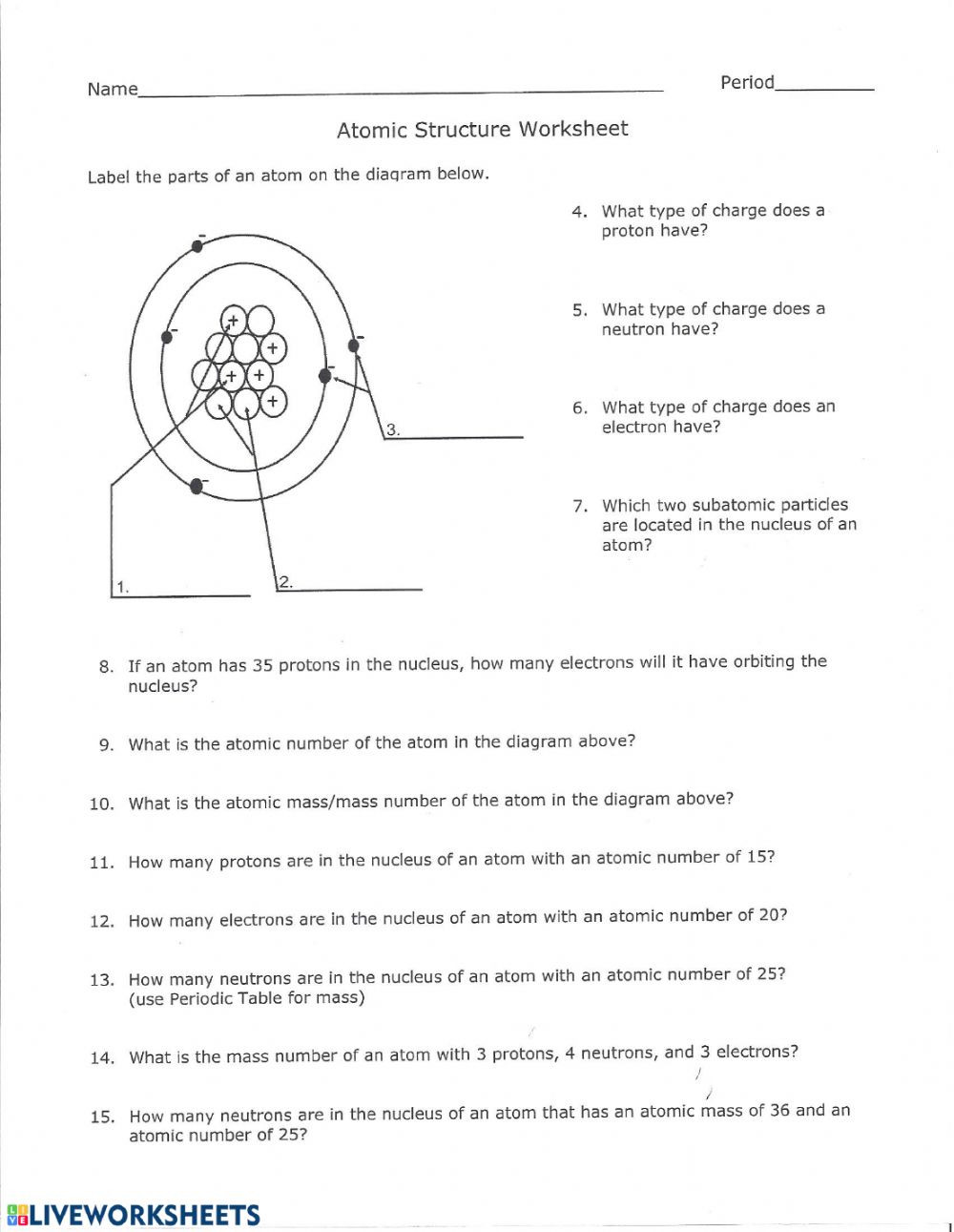 Atoms Worksheet Middle School atomic Structure Interactive Worksheet