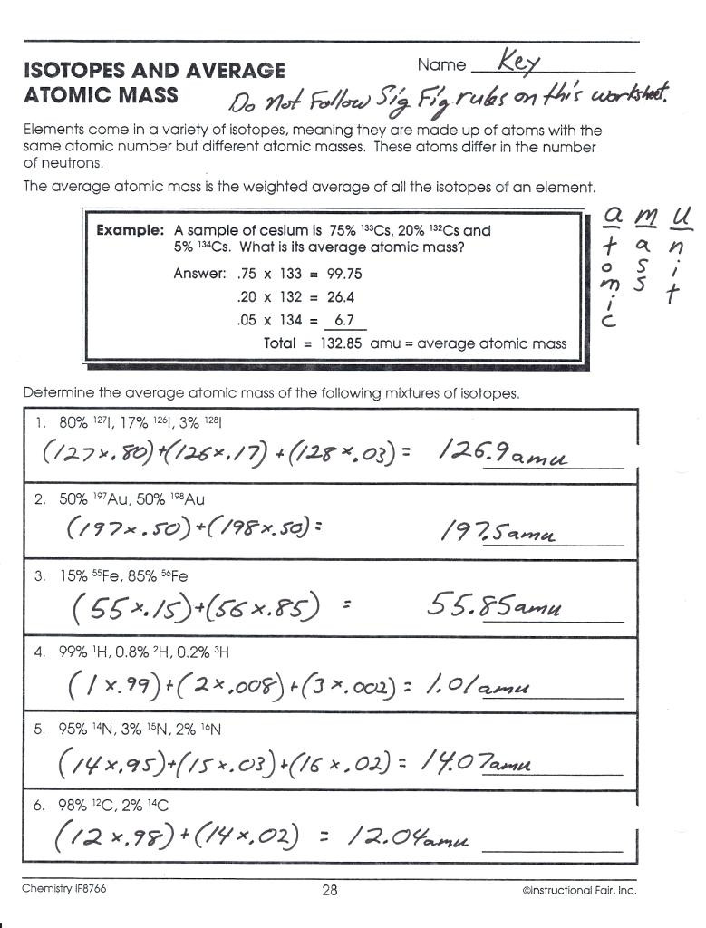Average atomic Mass Worksheet Calculating Average atomic Mass Worksheet Answers Nidecmege