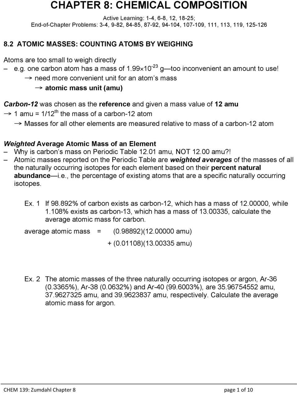 Average atomic Mass Worksheet Chapter 8 Chemical Position Pdf Free Download