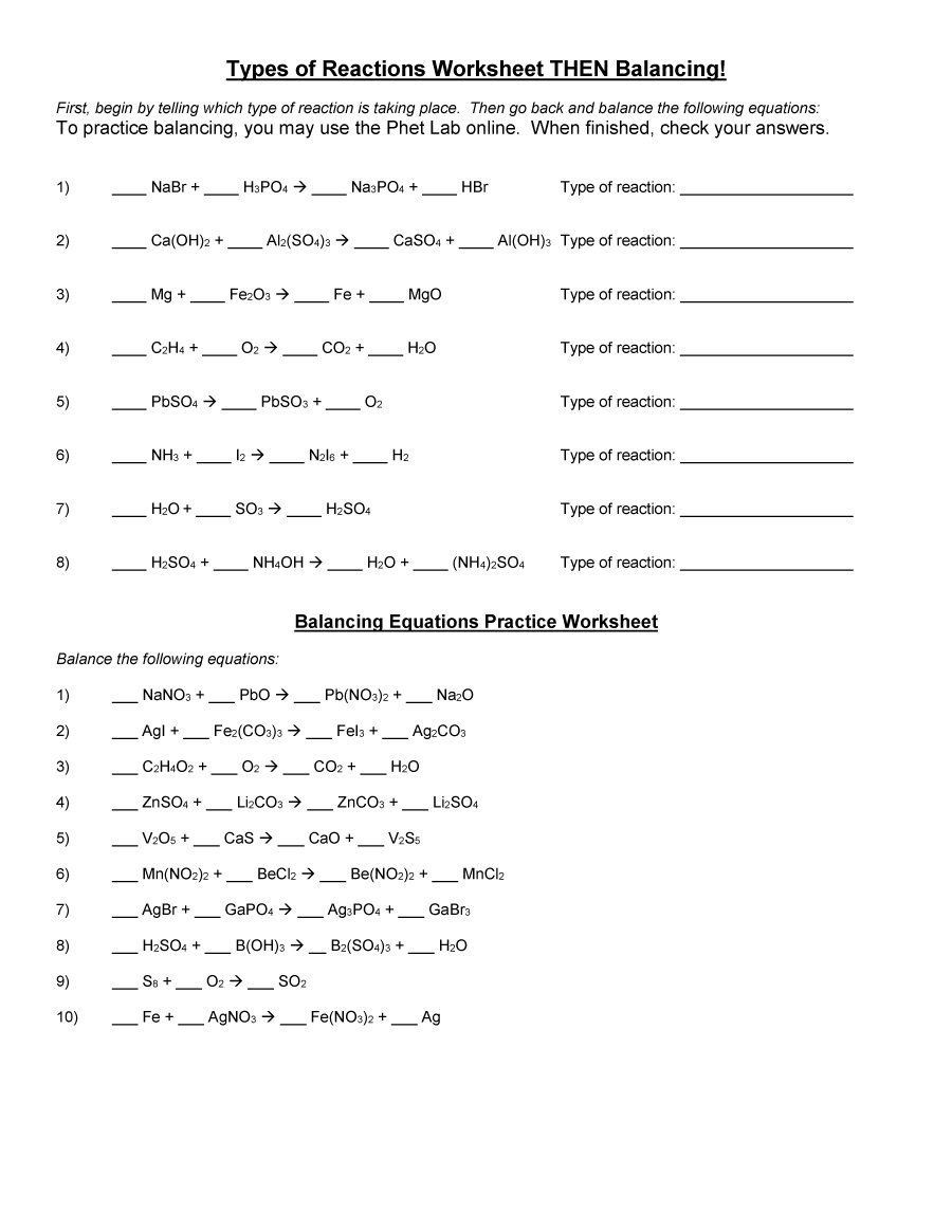 Balancing Equation Worksheet with Answers Balancing Chemical Equations Worksheets with Answers