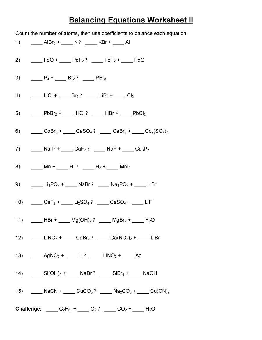 Balancing Equation Worksheet with Answers Download Balancing Equations 26