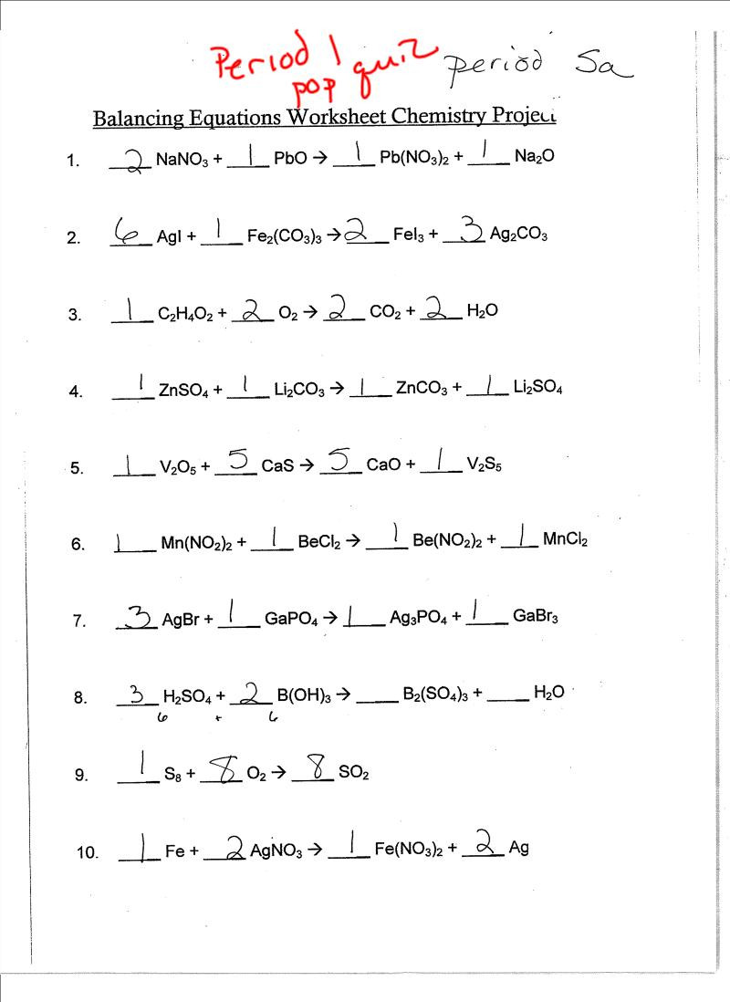 Balancing Equation Worksheet with Answers Homework Help Balancing Chemical Equations HTML Chemical