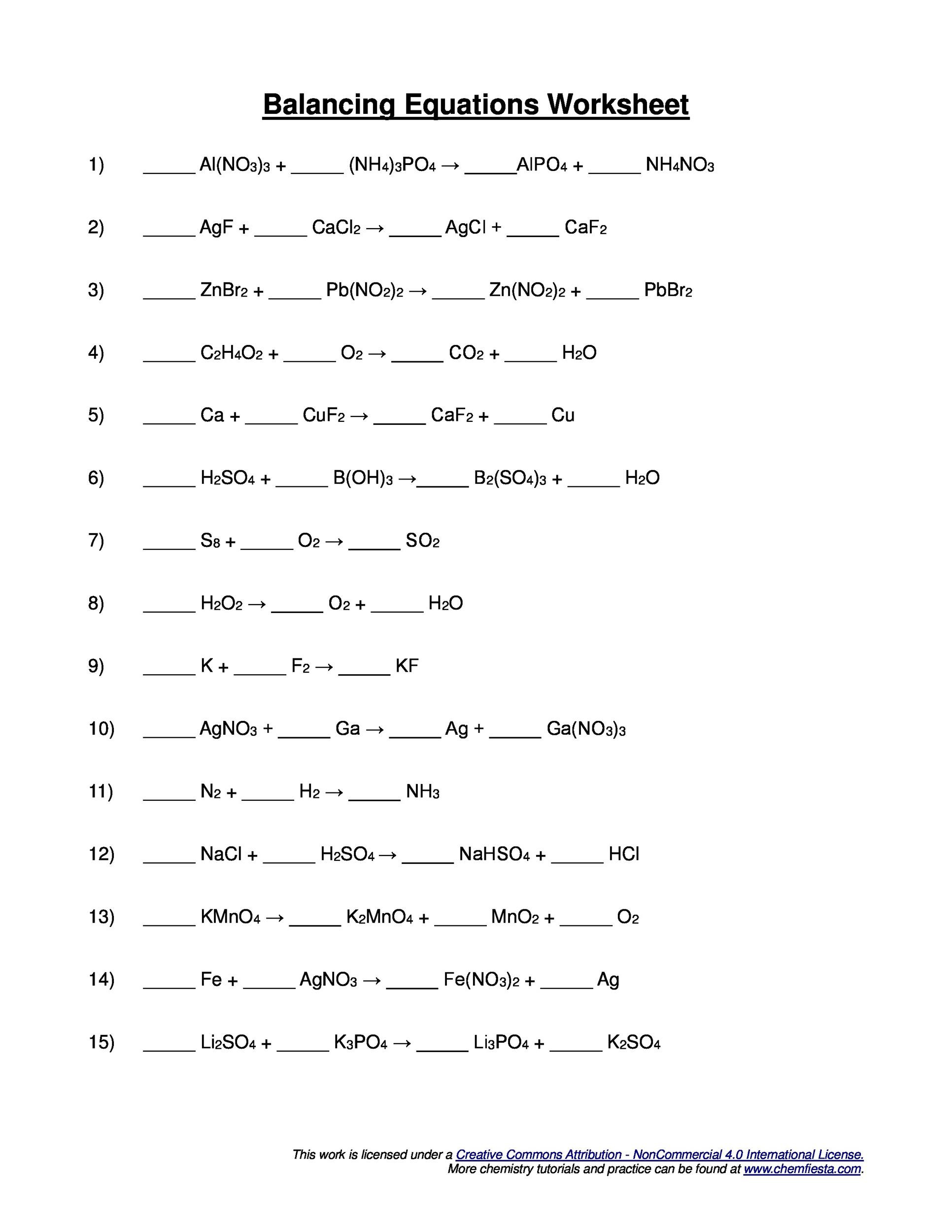 Balancing Equations Practice Worksheet Answers 49 Balancing Chemical Equations Worksheets [with Answers]