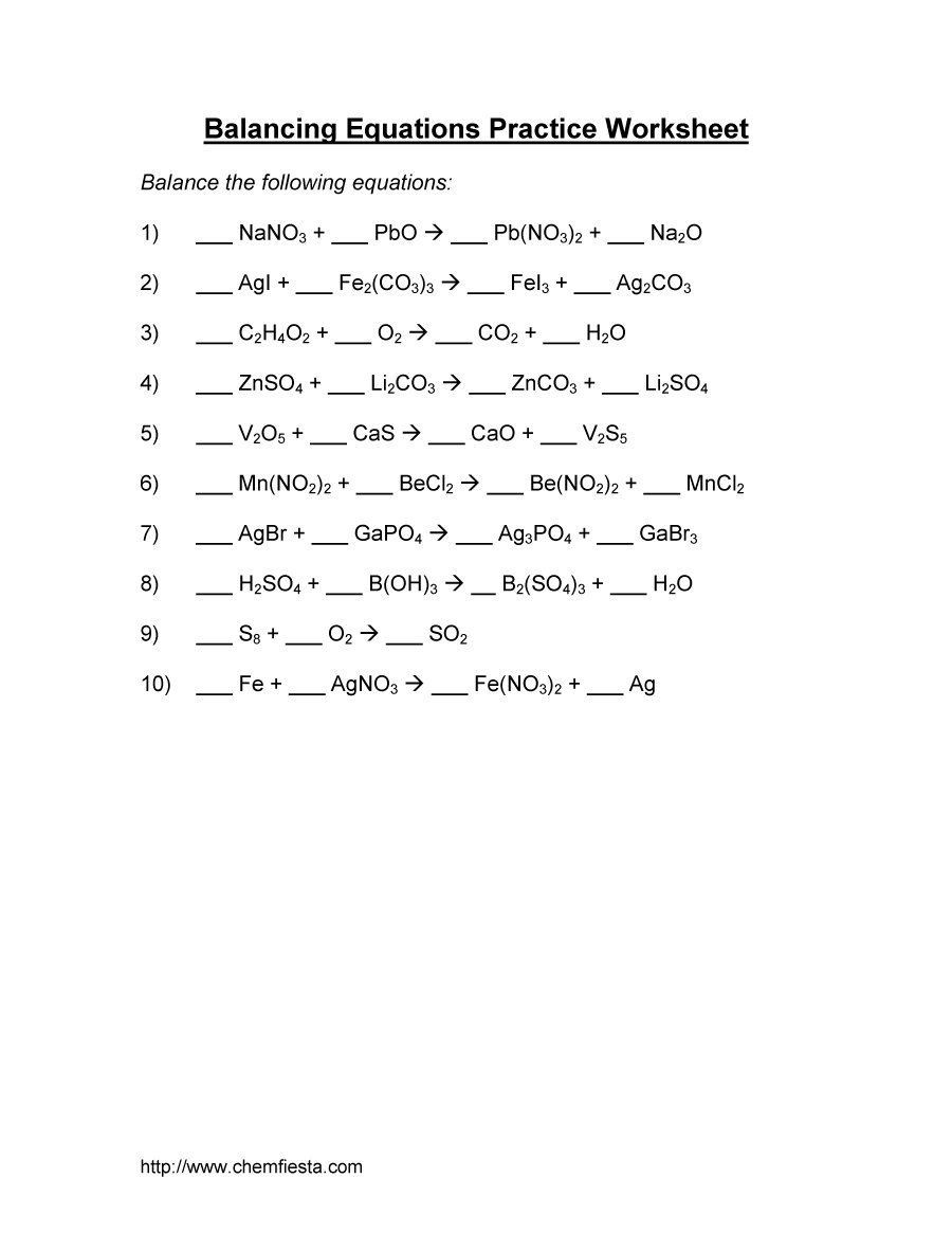 Balancing Equations Practice Worksheet Answers 49 Balancing Chemical Equations Worksheets [with Answers